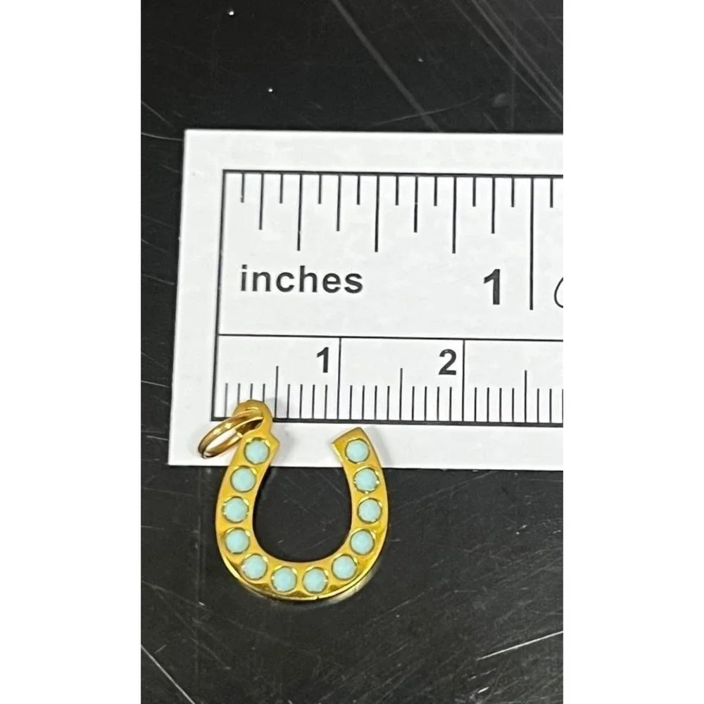 18K‎ Gold PVD Stainless Steel Turquoise Stone Horseshoe Charm 15mm NEW